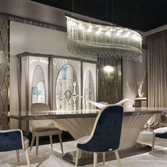 180 Cm Grey Glass & Premium Crystal Ceiling Light