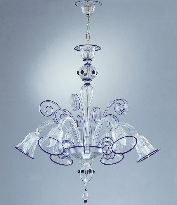 6 Light Murano Chandelier With Blue Trim