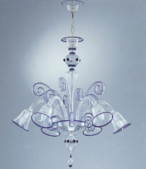 6 Light Murano Chandelier With Blue Trim