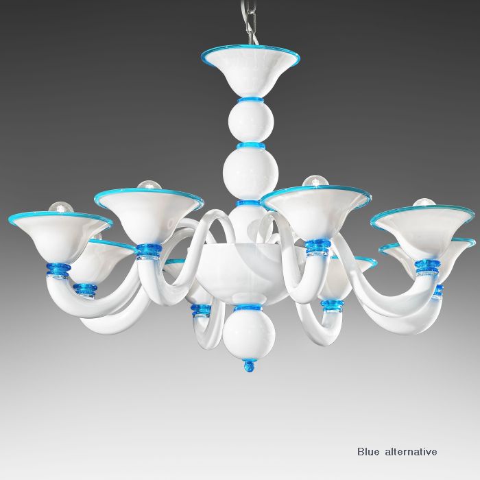12 Light White Glass Chandelier With Colour Options