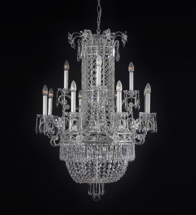 12 Light Silver Chandelier With Crystals