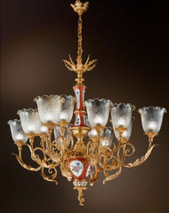 12 Light 24 Carat Gold And Porcelain Chandelier