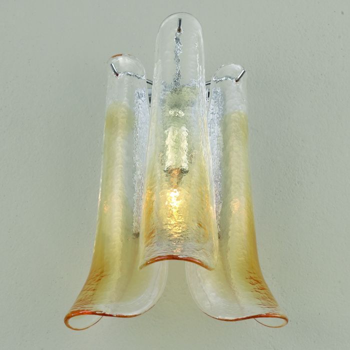 60 Cm Mid-Century Amber Murano Glass Petali Chandelier