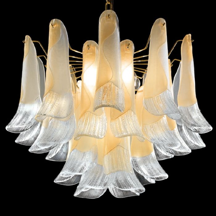 Amber, Pink Or White Murano Chandelier With Gold Or Silver Frame