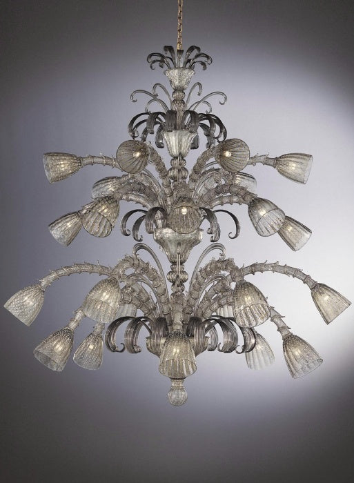24 Light Grey And Gold Murano Glass Venetian Style Chandelier