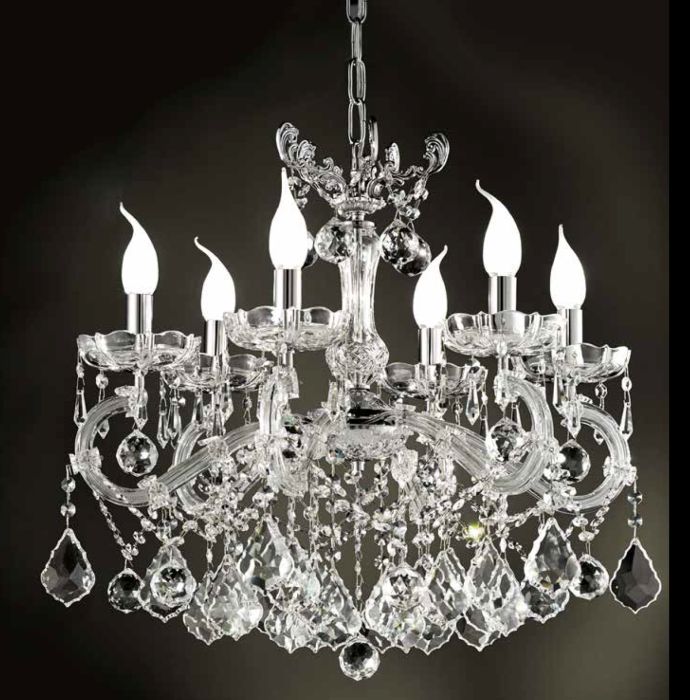6 Arm Chrome Maria Theresa Chandelier