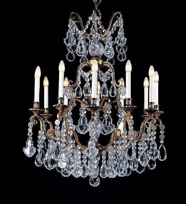 12 Light Brass Chandelier With Hand Cut Bohemian Crystals