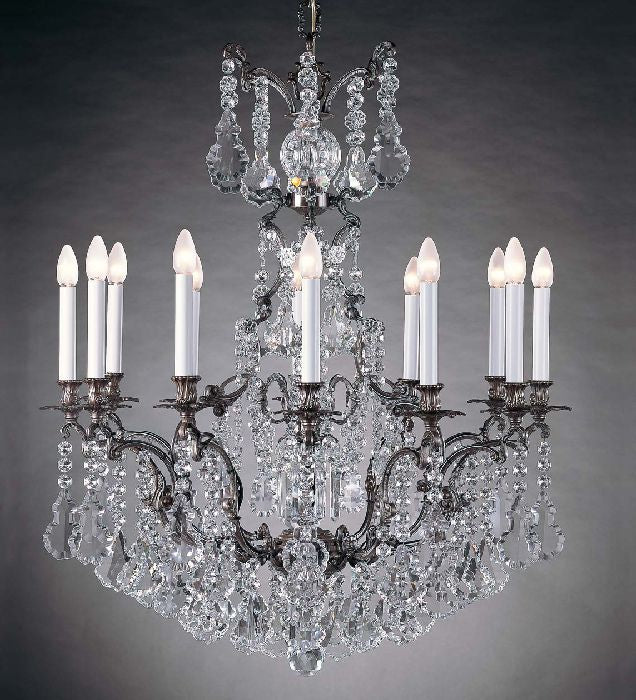 12 Light Brass Chandelier With Hand Cut Bohemian Crystals