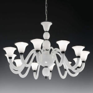 12 Light White Glass Chandelier With Colour Options