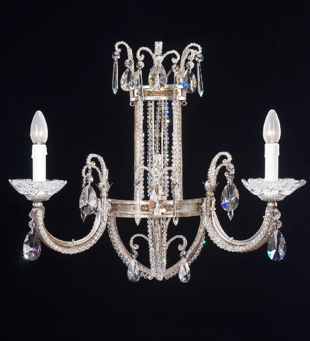 Antique Silver And Crystal Glass Wall Light