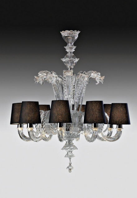 8 Arm Murano Glass Chandelier With Black Shades