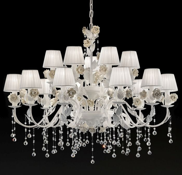 Beautiful 15 light chandelier with hand-painted roses
