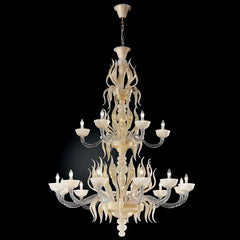 18 Light Ivory And Raw Silk Coloured Murano Glass Stairwell Chandelier