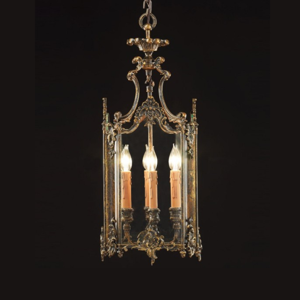 70 Cm Brass Oxide Lantern With 4 Lights