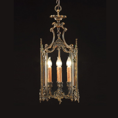 70 Cm Brass Oxide Lantern With 4 Lights
