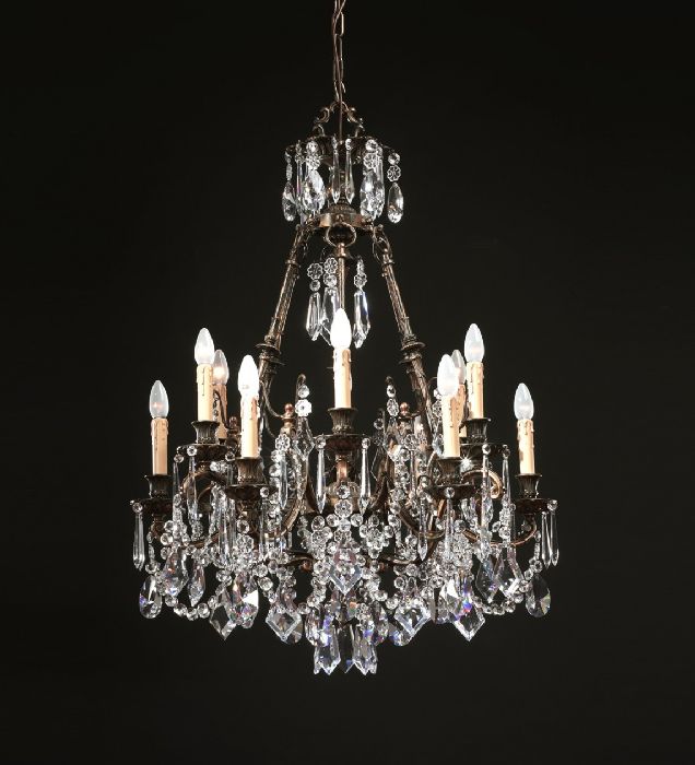 12 Light Brass Chandelier With Crystals