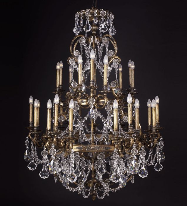 27 Light Brass Chandelier With Bohemian Crystals