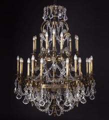 27 Light Brass Chandelier With Bohemian Crystals
