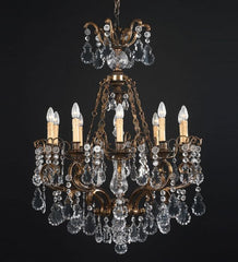 10 Light Brass Chandelier With Hand Cut Bohemian Crystals