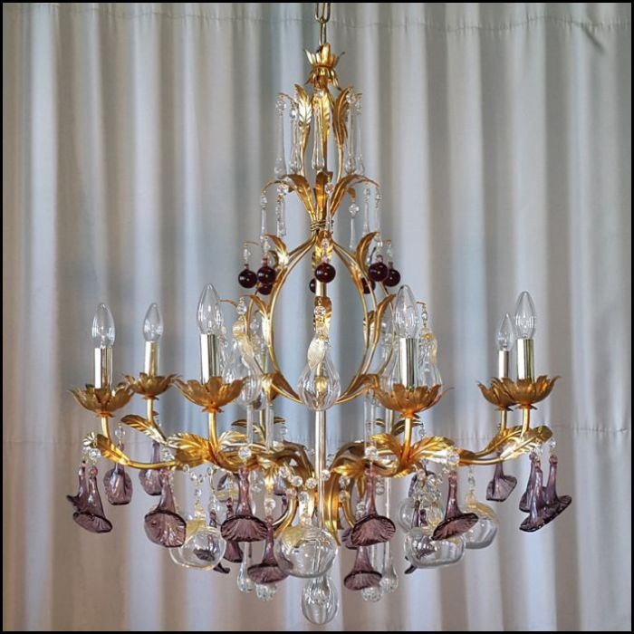 8 Arm Murano Chandelier With Clear And Amber Blown Glass Fruits