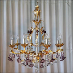 8 Arm Murano Chandelier With Clear And Amber Blown Glass Fruits