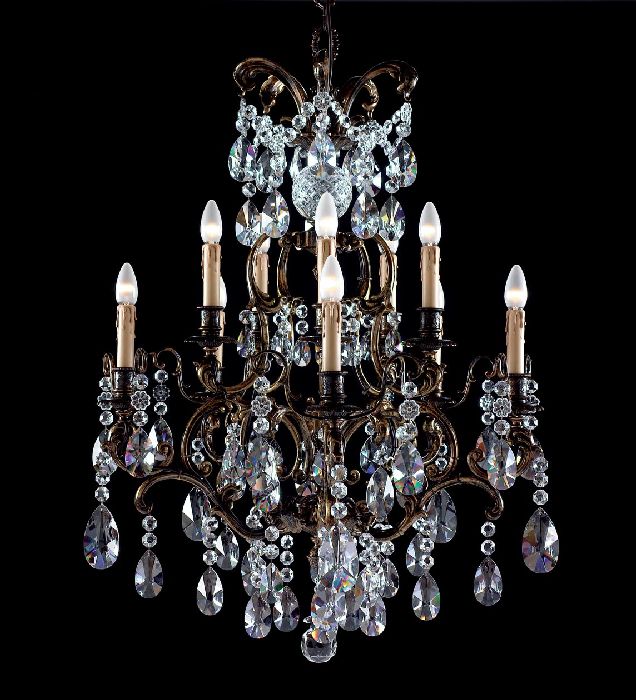 10 Light Brass Chandelier With Crystals