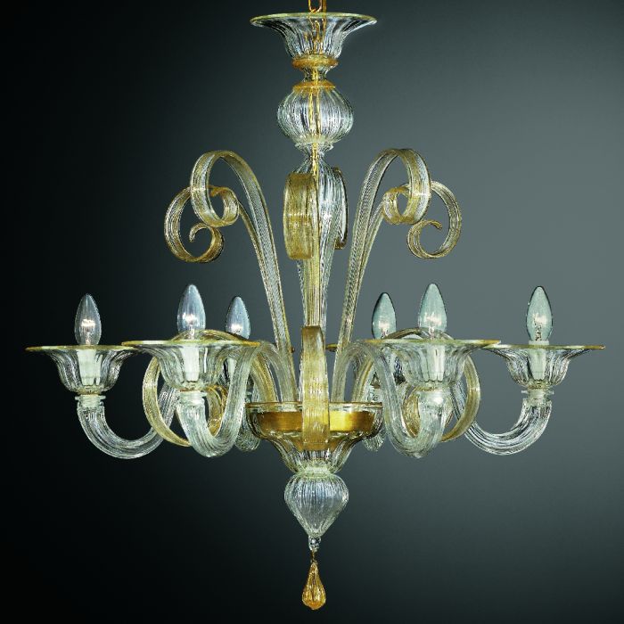 Amber, Turquoise Or Clear Murano Chandelier In 5 Sizes