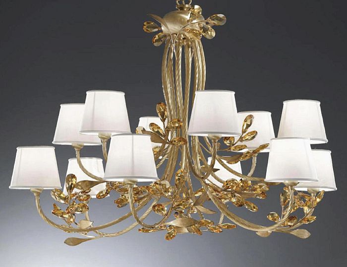 Amber Lead Crystal Chandelier With Cream Shades