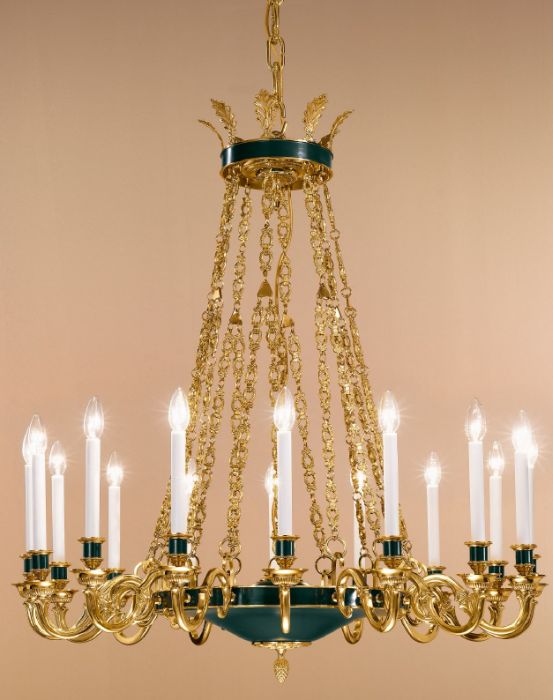 Antique French Gold And Green Chandelier