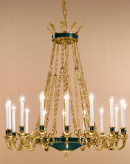 Antique French Gold And Green Chandelier