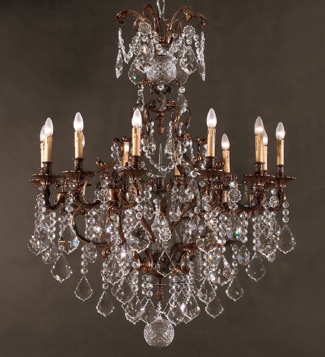 12 Light Brass Chandelier With Crystals