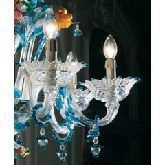 Aquamarine Murano Glass Chandelier With Coloured Flowers