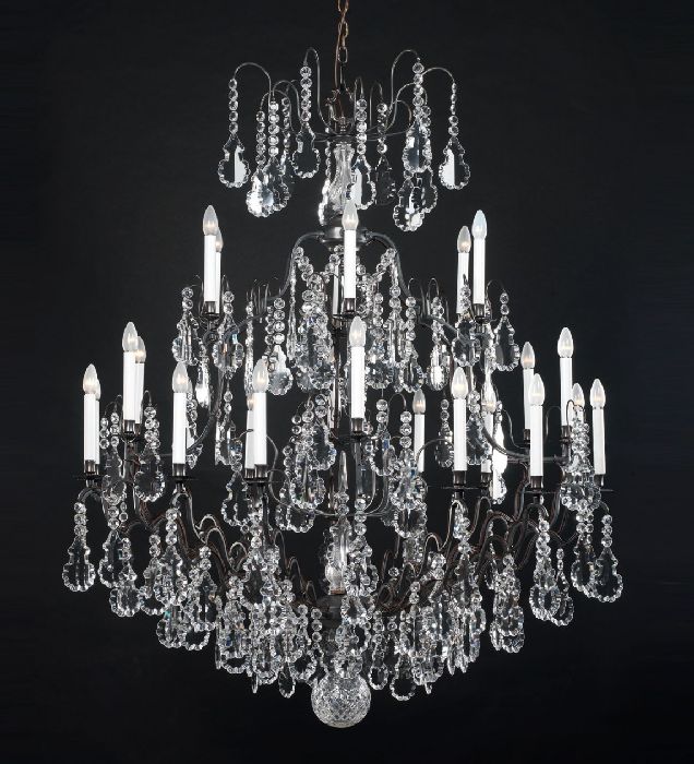 24 Light Metal Frame Chandelier With Bohemian Crystals