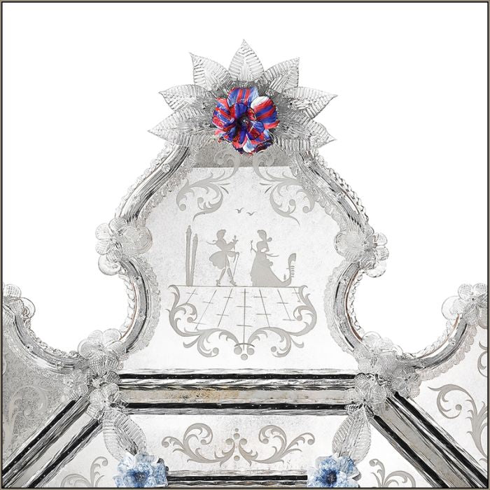 17Th Century Style Venetian Mirror With Custom Colour Flowers