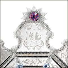 17Th Century Style Venetian Mirror With Custom Colour Flowers