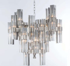 40 Light High-End Italian Chandelier With Grey Leather Trim