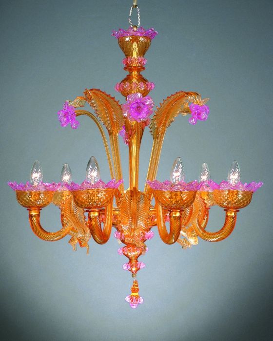 Amber And Pink Murano Glass Chandelier