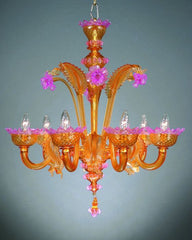 Amber And Pink Murano Glass Chandelier