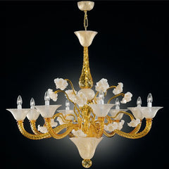 Amber & Cracked Venetian Ice Glass Chandelier With 8 Lights