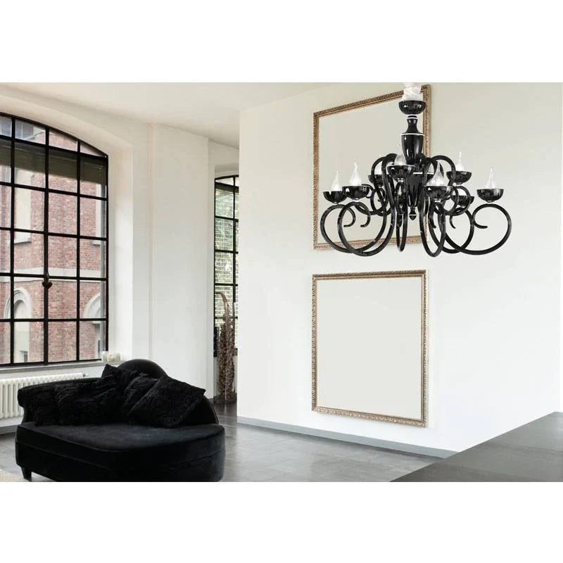 Baroque 6 Light Black & White Murano Glass Chandelier