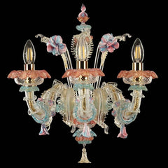 3 Light Murano Rezzonico Sconce Wall Lamp with Vitreous Paste Flowers