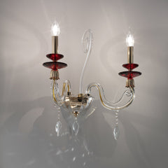 2-Light crystal Glass Wall Light with Ruby Accents