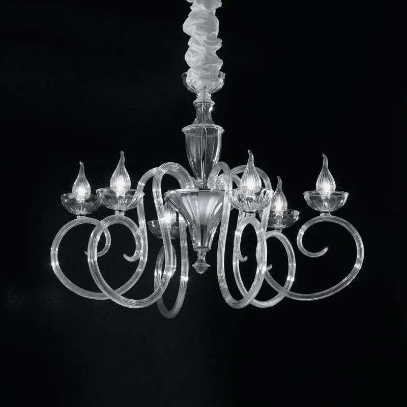 Baroque 6 Light Black & White Murano Glass Chandelier