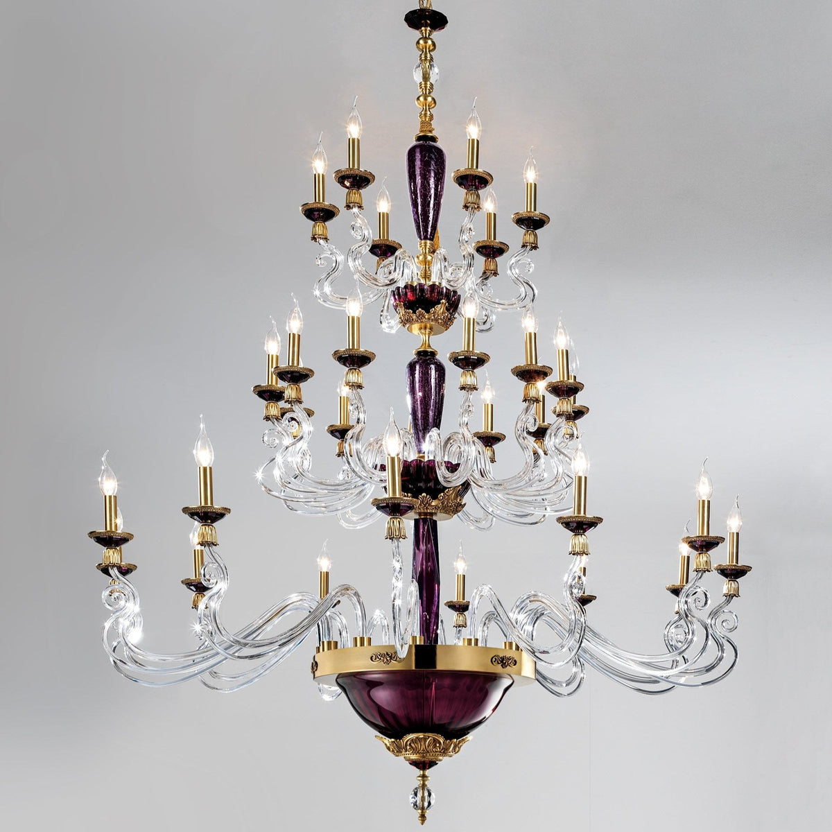 Baltic Neoclassical Style Stairwell Chandelier | Amethyst & Clear Glass