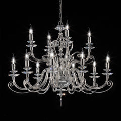 2-Tier 12-Light Clear Crystal Chandelier | Transparent Glass Elements | Chrome metal