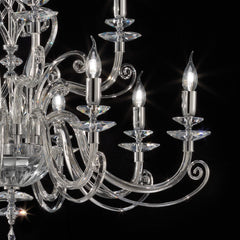 2-Tier 12-Light Clear Crystal Chandelier | Transparent Glass Elements | Chrome metal