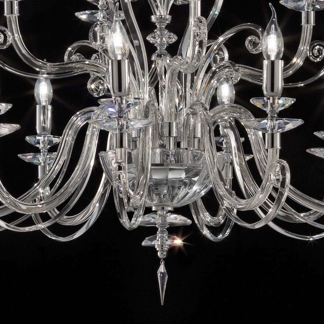 2-Tier 12-Light Clear Crystal Chandelier | Transparent Glass Elements | Chrome metal