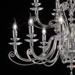 2-Tier 12-Light Clear Crystal Chandelier | Transparent Glass Elements | Chrome metal
