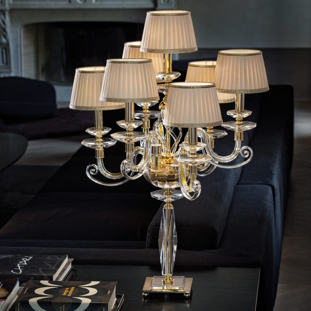 7-Light  Table Lamp with Shades | Transparent Glass Elements |  Gold Finish