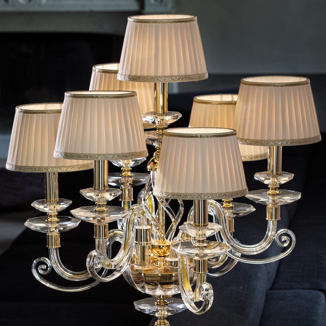 7-Light  Table Lamp with Shades | Transparent Glass Elements |  Gold Finish